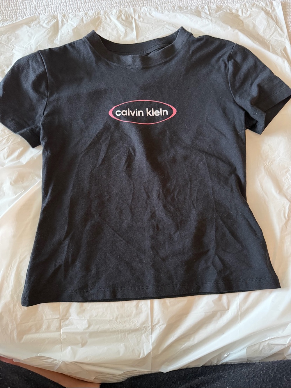 Calvin Klein Jeans Black Tee with Pink Oval Logo
